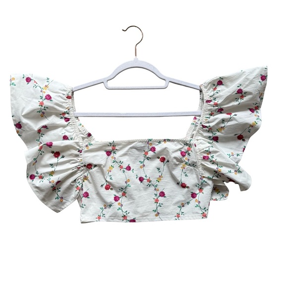 Zara White Floral Blouse with Red Accents Size S Cottagecore Boho Romamtic - Picture 8 of 12